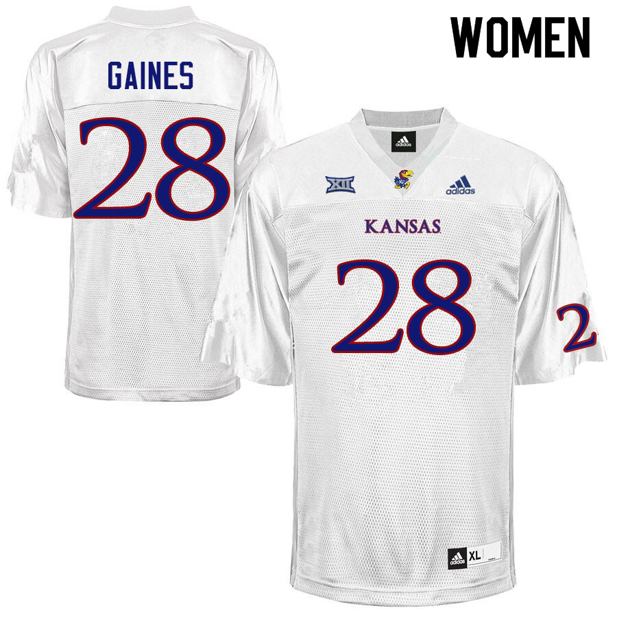 Women #28 Maurice Gaines Kansas Jayhawks College Football Jerseys Sale-White